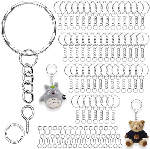 150 Piezas Anillas llavero, Cadena llavero, Para Hacer llaveros, Adecuado Para la Fabricación de Joyas y Manualidades（50 anillos curvos, 50 llaveros pequeños con cadenas, 50 ojales para tornillos）
