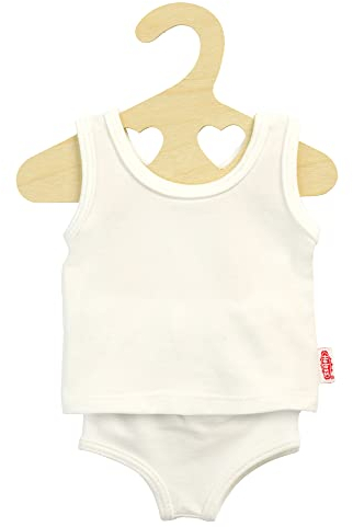 Heless 1221 - Puppenkleidung aus elastischem Jersey Material, 2 teiliges Unterwäsche-Set in Weiß mit Unterhemd und Slip für Puppen und Kuscheltiere der Größe 28-35 cm