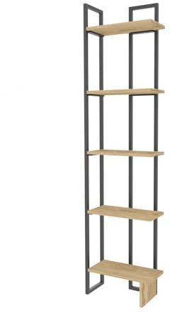 DECOROTIKA - Alica180 cm Tall Bookcase – Corner Unit Bookshelf – Metal Frame Shelving Unit for Living Room,Storage Rack, Home Office, Bedroom and Study Room (Black/Oud Pattern)