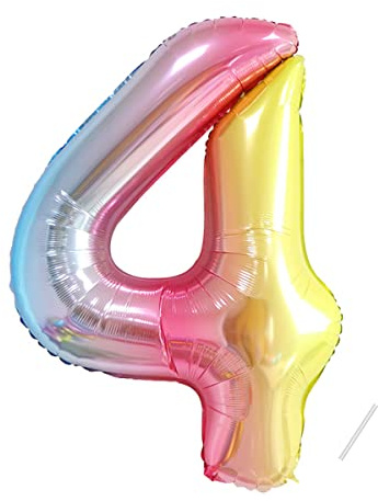 Geburtstag zahlen luftballon 4 jahre | Folienballon 4 XXL Kindergeburtstag Deko Regenbogen Farbverlauf-Riesen Folienballon in 40 - 101cm Geburtstagsdeko - Ballon Zahl Deko zum Geburtstag-Helium