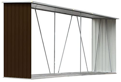 KOIECETA Brennholzlager Kaminholzunterstand Brennholzregal Brennholzunterstand Kaminholzständer Holzlager Verzinkter Stahl 330x84x152cm Braun