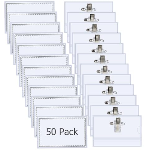 50 Stück Namensschilder, Transparent 90 * 56mm Namensschilder für Kleidung Namenschilderhülle mit Clip für Schulen Büro
