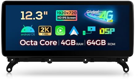 XTRONS 12.3 inch Car Stereo Bluetooth Android Octa Core 4GB+64GB Touch GPS Navigator iDrive System Retained Built-in 4G DSP Car Play Support DAB+ OBD AHD Camera for BMW X3/X4 NBT EVO System