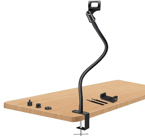 Prizmora Bras de microphone long et robuste en col de cygne réglable - Support de micro flexible et rigide - Noir - Bras compact pour bureau et voyage