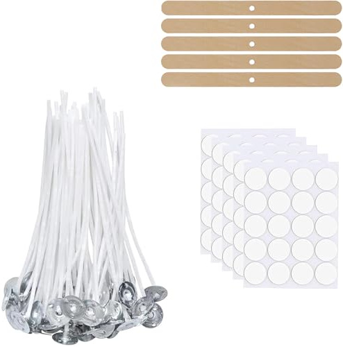 Kerzendocht Set, 100 Stück Kerzendochte für Kerzen Kerzendochte mit Dochthalter aus Holz und Aufklebern, Kerzen Docht für Die Kerzenherstellung DIY Kerzen Öllampen Aromatherapie(10cm)