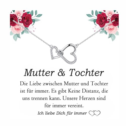 FAOMZQ Geschenk für Frauen Mutter Tochter Schwester Oma Tante Nichte Schwiegermutter Geschenk, Sterling Silber Herz Halskette Geschenke, Geschenkideen zum Geburtstag Weihnachten Muttertag