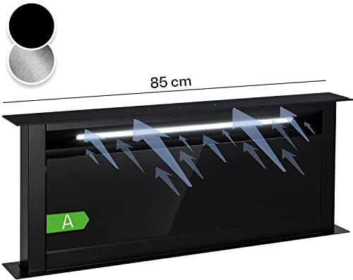 Klarstein Downdraft Cooker Hood, 90cm - Same features as above but bigger, with 714 m³/h airflow boost, 8 modes, LED lights, timer, and no vent needed, in black, 90cm.