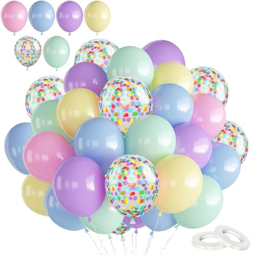 COSORO 60 Stück Luftballons Macaron Set,12 Zoll Helium Ballons Latex Ballons Pastell Konfetti Luftballons für Geburtstag Hochzeit Babyparty Deko Bunt Matte Ballon für Party Dekoration