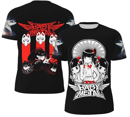 Baby*Metal T-Shirt Ba*nd Soft Black T Shirt Manches Courtes Casual T-shirt pour Hommes Adolescents Garçons T-shirts Col Rond Fans Merch Tops, Noir , L