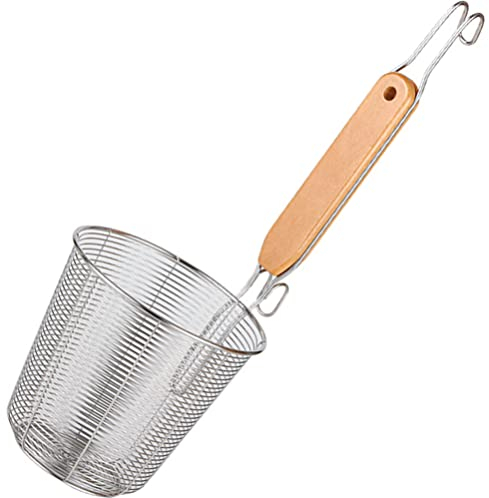 CAFIEDR Colador de araña de Malla de Acero Inoxidable con Mango de Madera, Espumadera de Fideos para Pasta de Cocina y colador Fino para cocinar en casa