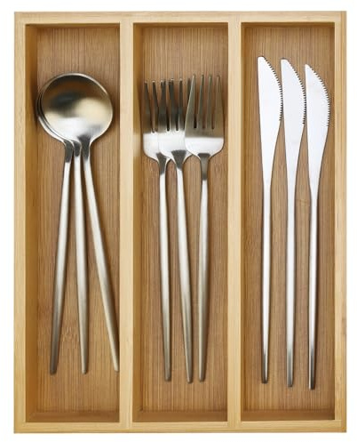 Kleiner Besteck-Schubladen-Organizer, Küchenutensilien-Tabletts für Schublade, Bambus-Besteckkasten, schmaler Besteck-Organizer, schmaler Löffel, Gabel, Besteckhalter, Schublade, Besteckablagen,