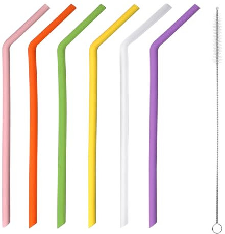 6 Pièces Pailles Colorées en Silicone, Pailles Réutilisables Portables avec Brosses de Nettoyage pour Enfants et Adultes
