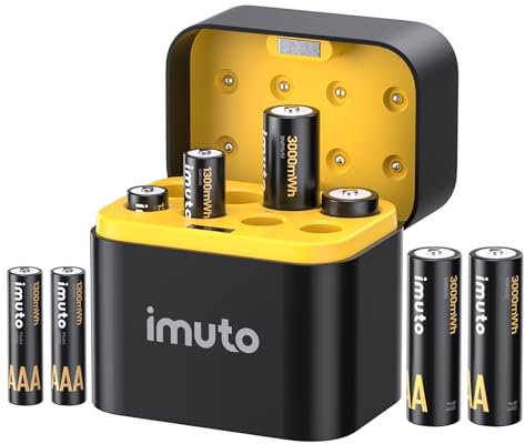imuto 1.5V Batterie AAA ricaricabili 1300mWh 4pezzi, Pile Ricaricabili AA Litio 3000mWh 4pezzi,1600 Cicli con display a LED nero ricarica rapida