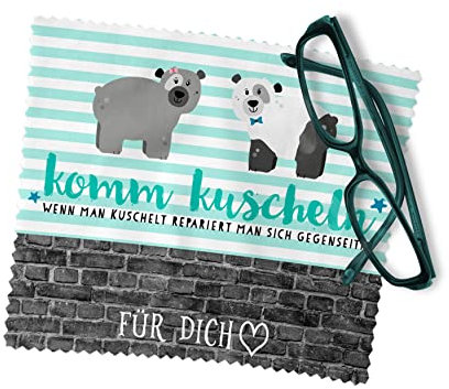 Personalisiertes Brillenputztuch Komm Kuscheln – Die perfekte Geschenkidee für deine Liebsten | Individuell bedrucktes Mikrofasertuch zur Reinigung von Brille, Handy oder Kameraobjektiv
