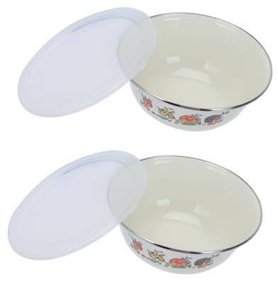 Mikinona Emaille Schüssel Satz mit Deckel 2 Satz Vintage Salatschüssel Servierschüssel Suppenschüssel 18cm Lebensmittelbehälter für Zuhause Restaurant Küche