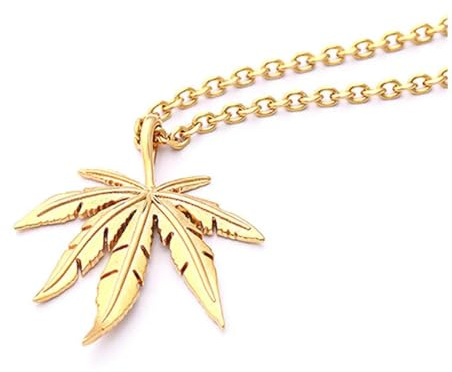 Halskette Ketten Schmuck Herren Frauen Anhänger Necklace Silber Cannabis Kleine Unkraut Kraut Charm Halskette Ahornblatt Anhänger Halskette Hip Hop Schmuck