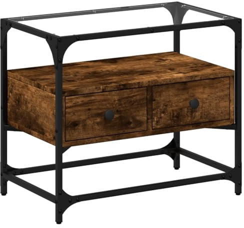 Wenjingqi-846056 TV-Schrank, Glas und Holz, rauchfarbene Eiche, 60 x 35 x 51 cm