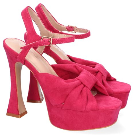 shoes&blues.es 88271 Sandalias con Tacon para Mujer, Comodos y Elegantes, Diseno Moderno con Lazo y Cierre de Hebilla, Ideales para Eventos. Fucsia Talla 39