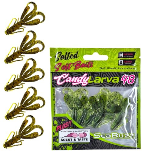 SEABUZZ Gummifische Angelköder Set Candy Larva 5Stk x 48mm Hecht Forelle | Barsch Gummiköder - Wels & Zander Kunstköder - Raubfisch Angelnset - Süß- & Salzwasser