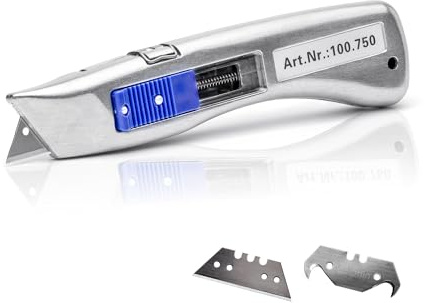 Delphin®-2013 Automatik Messer, 1 schwarze Delphin®-Hakenklingen, 1 schwarze Delphin®-Trapezklinge, automatischer Klingeneinzug, Verpackungsmesser, Rechtshand