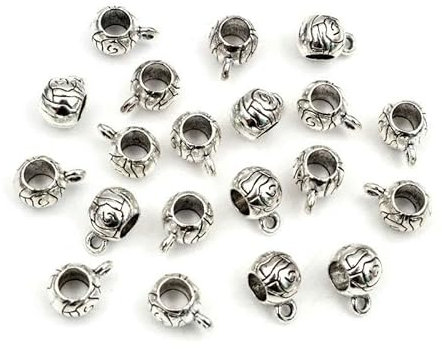 Lot de 20 pendentifs en perles faites à la main pour fabrication de bijoux, colliers, breloques, couleur argent antique, Bails-R2-34
