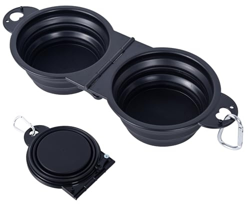 Hund Faltbare Schüssel,2 in 1 Reise Schüssel für Haustier mit Verschlussclips Hund/Katze falbarer Wasser und fressnapf EIN geformtes Design,faltbare180 Grad hundenapf geeignet für Reisen Wandern