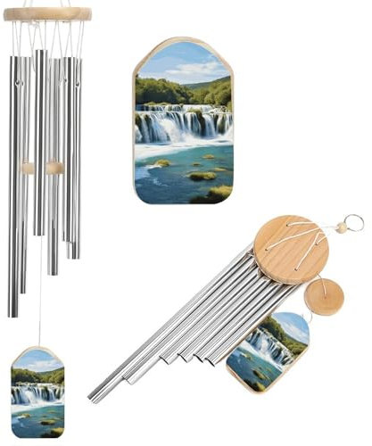 Windspiel mit Wasserfällen auf dem Fluss Krka, einzigartige Aluminiumrohre, Gedenk-Windglocke, groß, tiefer Ton, Windspiel für Terrasse, Garten, Dekoration, Geschenk für Mutter, Frauen, Nachbarn
