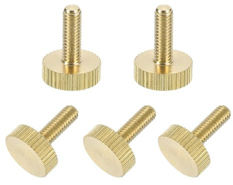 sourcing map 5Pcs Brass Knurled Thumb Screws, M4x12mm Flat Stripe Bolt Knob Fasteners Solid Brass Diamond Knurled Thumb Screws Knobs for Electronic, Mechanical