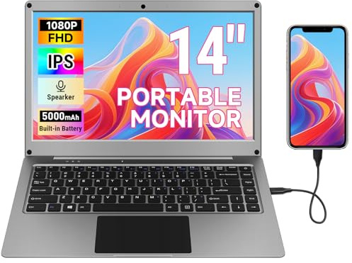 GrowCube Monitor portatile con tastiera, 14 1080P FHD Lapdock compatibile con mini PC/telefono/PC/console di gioco, CrowView Note con adattatori RPi5 e Jetson (funzionalità completa di cavo TypeC e