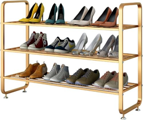 MANUKS Ständer Schuhregal Metall Golden Schuhablage Schuhschränke Flur Schuhaufbewahrung Hochglanz Platzsparend Organizer Schrank (60x28x53cm)
