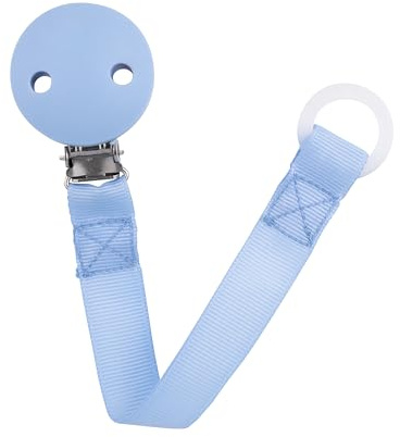 babynova Cadena para chupete con correa de tela, clip y anillo de silicona – Portachupetes para bebés – Compatible con cualquier chupete – Esencial para recién nacidos – Sin BPA – Azul