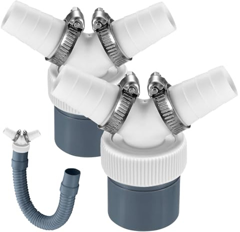 2 unidades de desagüe para lavadora, doble conexión, adaptador de desagüe de lavadora, adaptador en Y para lavavajillas, secadora, mangueras de jardín, 18 – 24 mm y salida 40 mm tubo con abrazadera de