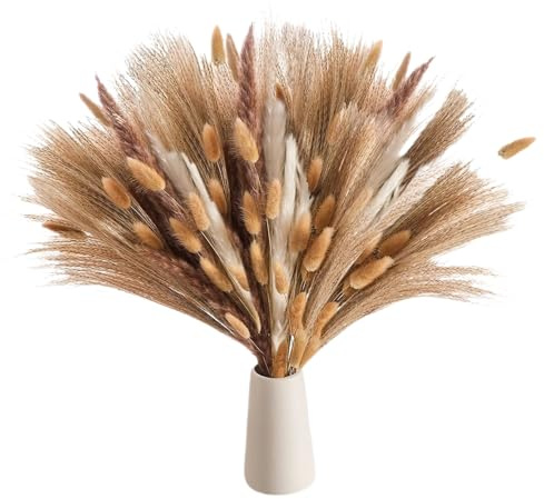 Getrocknete Pampasgras Deko Set 60 Stück Natürliche Pampasgras Trockenblumen Deko DIY Schilfgrasstrauß für Hochzeit Pflanzen Blumenstrauß Boho Pampas Deko für Wohnzimmer Home Hochzeit Vasen Tischdeko