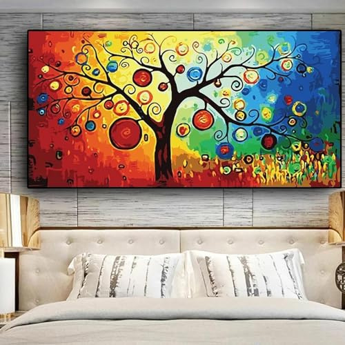 KEMEIQI Lebensbaum, Geldbaum, abstraktes Gemälde auf Leinwand, skandinavische Poster und Drucke, moderne Wandkunst, Bild für Wohnzimmer, 65 x 130 cm, rahmenlos