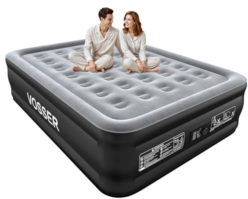 VOSSER Queen Air Mattress with Built-in Pump, 3 Minute Inflatable Mattress, 18 Inch Raised Inflatable Mattress, Portable Inflatable Mattress for Home, Floor and Camping