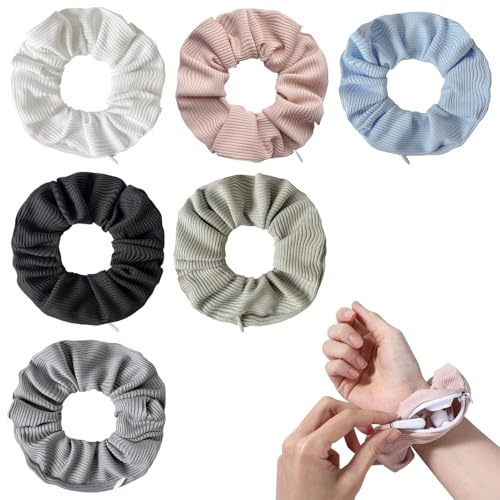 TRKETK 6 Stück Haargummis mit Reißverschluss Tasche Haargummi Weich Elastisch Bunte Haarschmuck Haarseil Scrunchie Tasche Haargummis Aufbewahrung für Mädchen Damen Frauen Pferdeschwanz