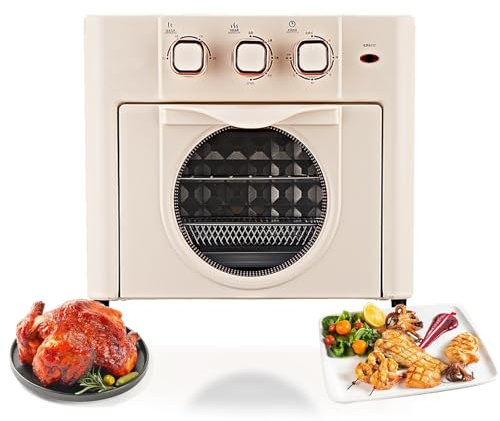 WHIPIN Horno multifunción doméstico, freidora de Aire compacta de Gran Capacidad de 18 L con 3 perillas mecánicas, circulación de Aire Caliente de 360°(Beige)