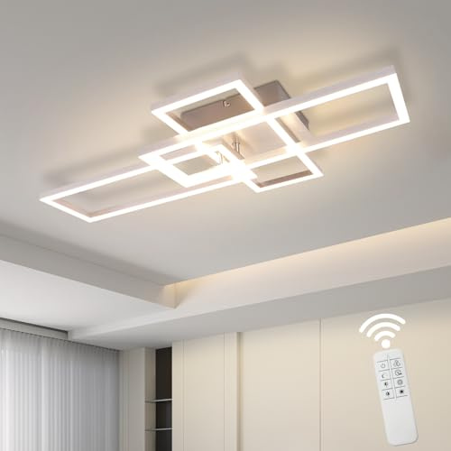Homefire LED Deckenlampe Wohnzimmer Deckenleuchte: 36W Wohnzimmerlampe mit | Fernbedienung Dimmbar Silber Schlafzimmerlampe Modern Design aus Metall mit Memory Funktion für Schlafzimmer Büro Küche