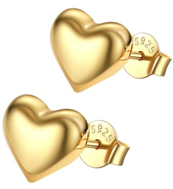 14K Gold Heart Earrings for Women|Small Heart Studs S925 Hypoallergenic Chunky Vintage Earrings 14K Gold Plated Jewelry for Daily Birthday Anniversary Valentine's Day Gifts for Her Wife Girlfriend-7mm