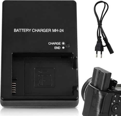 MH-24 Caricabatteria per Batteria EN-EL14/EN-EL14A Compatibile con Nikon D3100, D3200, D3300, D3400, D3500, D5100-D5600, P7000, P7100, P7700, P7800 Reflex Caricatore Portatile con Sicurezza Integrata