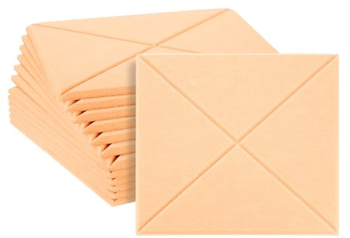QUARKZMAN 12pcs Panneaux Acoustiques Auto-Adhésifs Carré Mural 30.48cm, Panneaux Insonorisants Feutre Anti-Bruit Haute Densité Pads 0.9cm Épais pour Décoration Maison Acoustique, Beige
