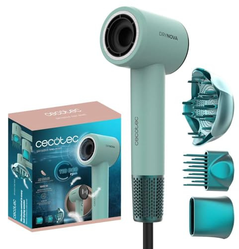 Cecotec Asciugacapelli Compatto Leggero DryNova 3in1 Mint. 1600W, 110000RPM, Motore Brushless, Volumizzatore, Diffusore, Concentratore, Generatore Ioni, Silenzioso, 4 Impostazioni Temperatura