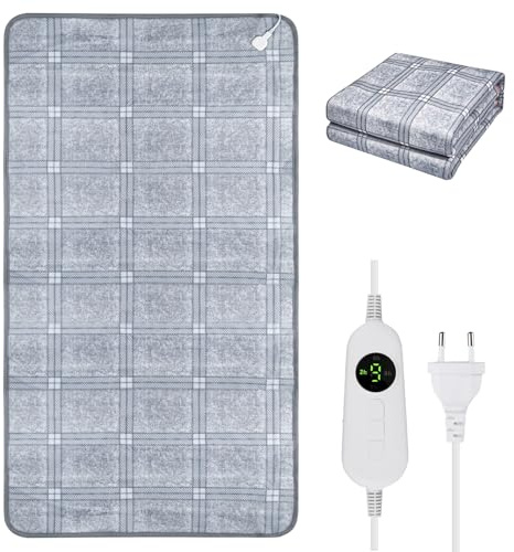 Coperta termica con spegnimento automatico, 150 x 80 cm, coperta termica elettrica con 4 livelli di riscaldamento, timer 12 ore, protezione contro il surriscaldamento, impermeabile, tappetino