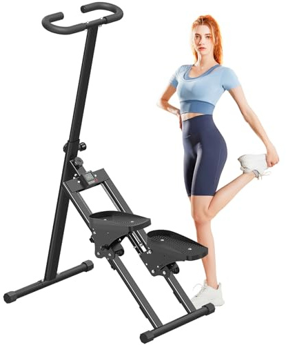 HOFTME Scalatore pieghevole con funzione di resistenza, grande pedale, stepper per casa, con capacità di carico fino a 110 kg, manubrio regolabile e display LCD (Manico singolo nero)