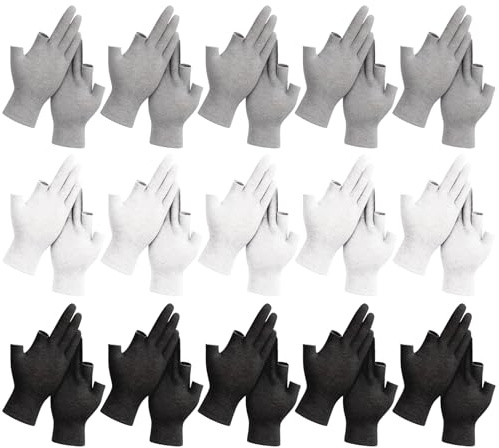 Eczema Gloves, 18cm x 9cm, 15 Pairs Moisturising Sleep Gloves with Touchscreen Compatibility, Cotton Gloves for Eczema and Dry Hands（White, Black,Grey）