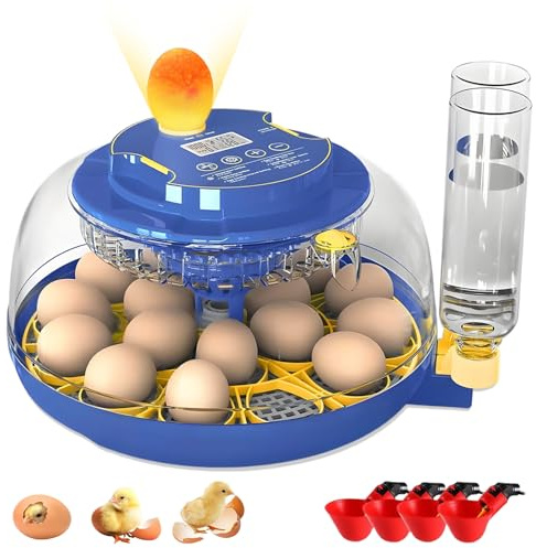 Inkubator für 18 Eier mit automatischer Eierdrehung und Feuchtigkeitsregelung, Wassernachfüllung, Eierkerze, Inkubatoren für Hühner, Enten, Gänse, Wachteln, Tauben, Papageien, Truthahn