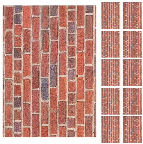 Veemoon 12 Sheets Dollhouse Wallpaper Peel And Stick, 1:12 Scale Self-adhesive Wallpaper And Flooring Sticker Miniature Red Brick Removable Wall Covering Diy Dollhouse Accessories