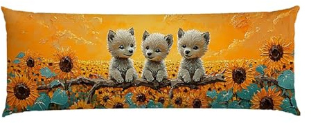 Cuscino Corpo Cuscino Gravidanza 160x50cm, Supporto Total Body Ergonomico, Copricuscini Allattamento e Maternità con Federa Velluto Lavabile, per Schiena, Pancia e Gamb (girasole lupo) p-677