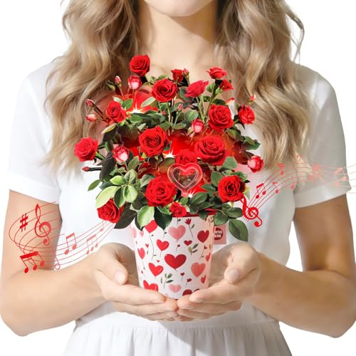 Musical Birthday Card, 3D Rose Flower Pop-up Birthday Cards with Music & Light for Girls, Her, Women, Wife - Rose Flower Bouquet, Also as Valentine's Day Card, Wedding Anniversary Card