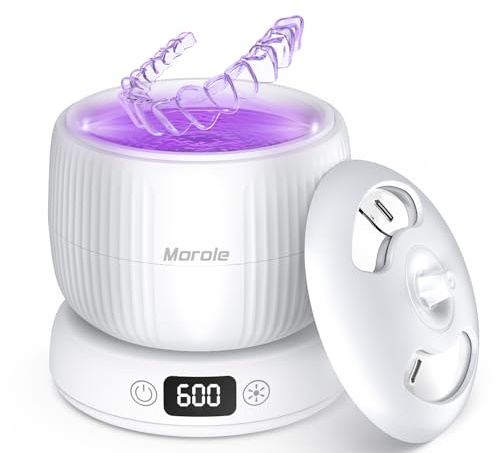 2025 Upgraded Ultrasonic Retainer Cleaner Machine,Separate Retainer Cleaner for Night Guards, Braces, Aligner, Toothbrush, Jewelry, 4 Modes Denture Cleaner & Removable Base and Top Cover(White)